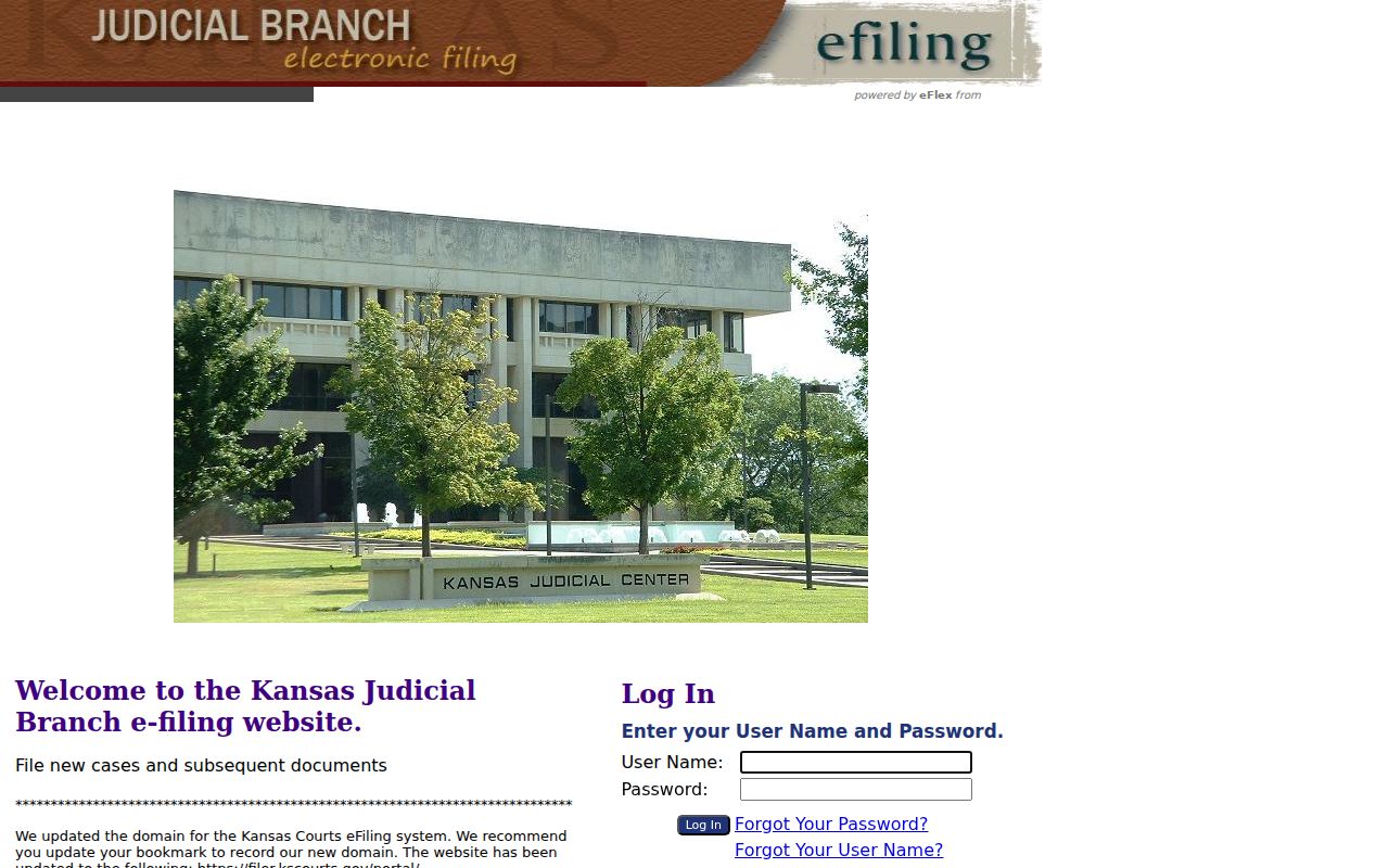 Kansas eFlex filing portal login separate from Anderson County public docket search