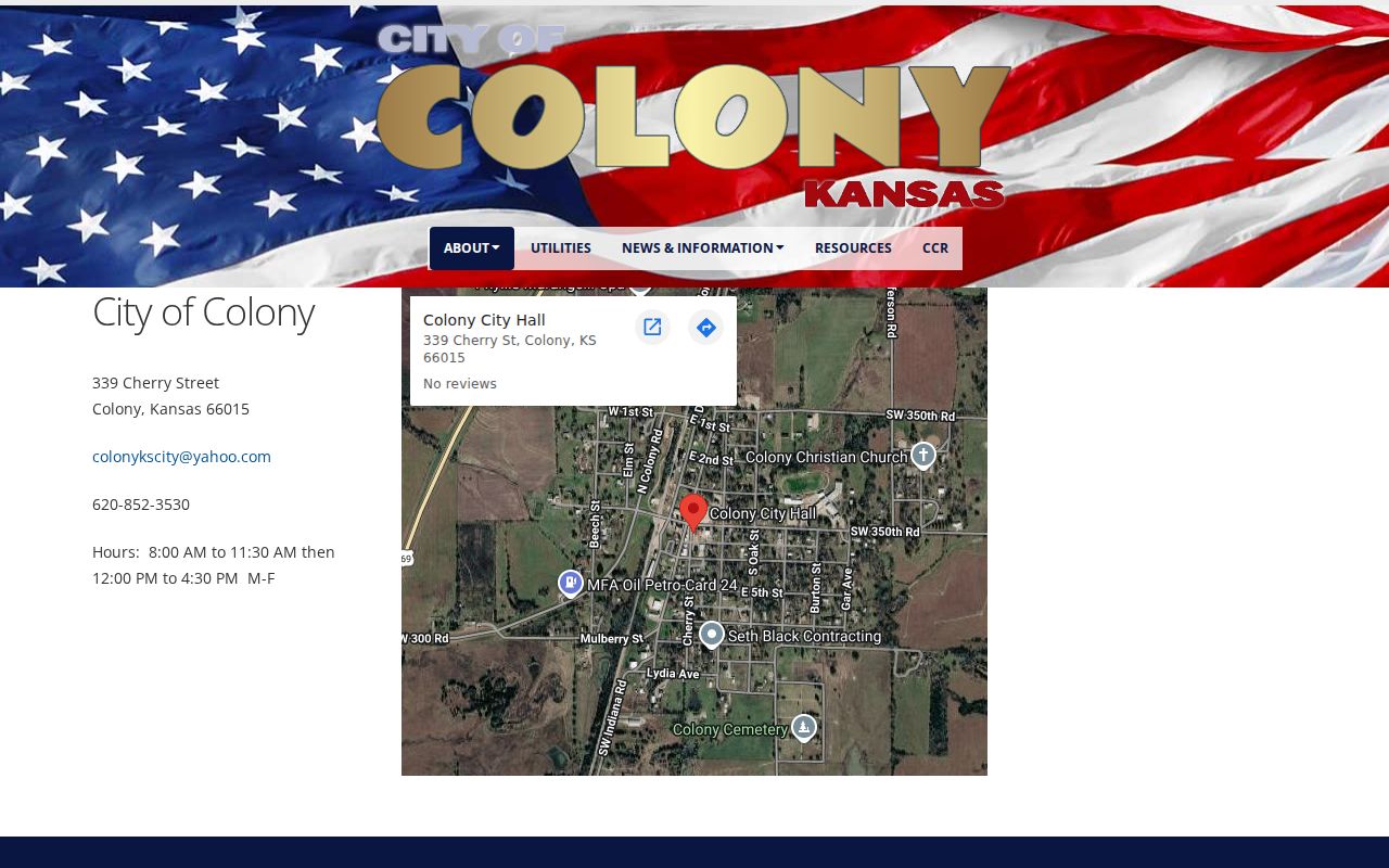Colony City Hall location hours and contact information