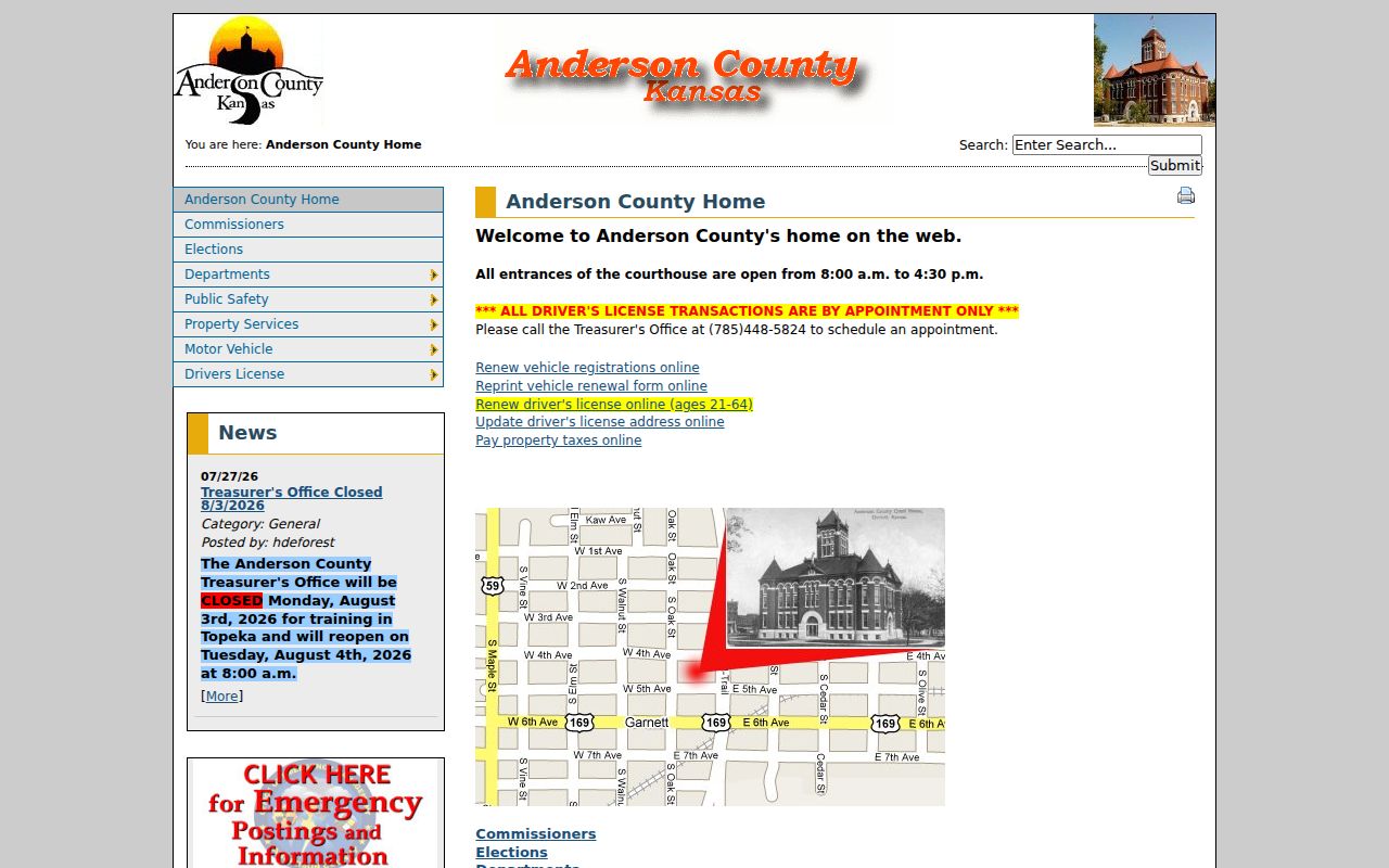 Anderson County court docket courthouse page
