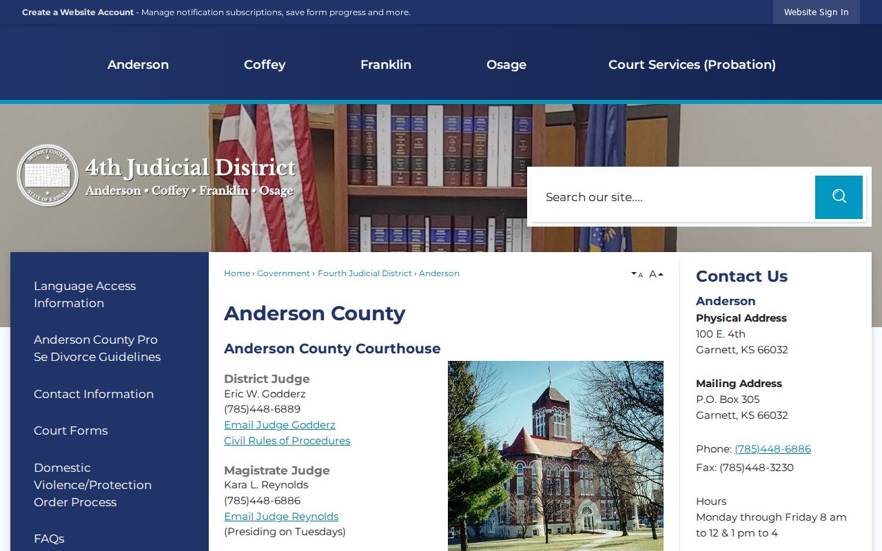 Anderson County court docket district court contact