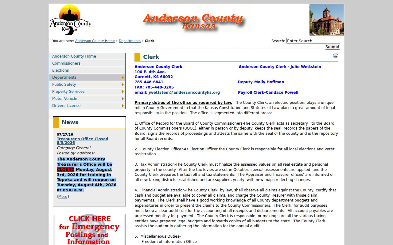 Anderson County court docket clerk distinction