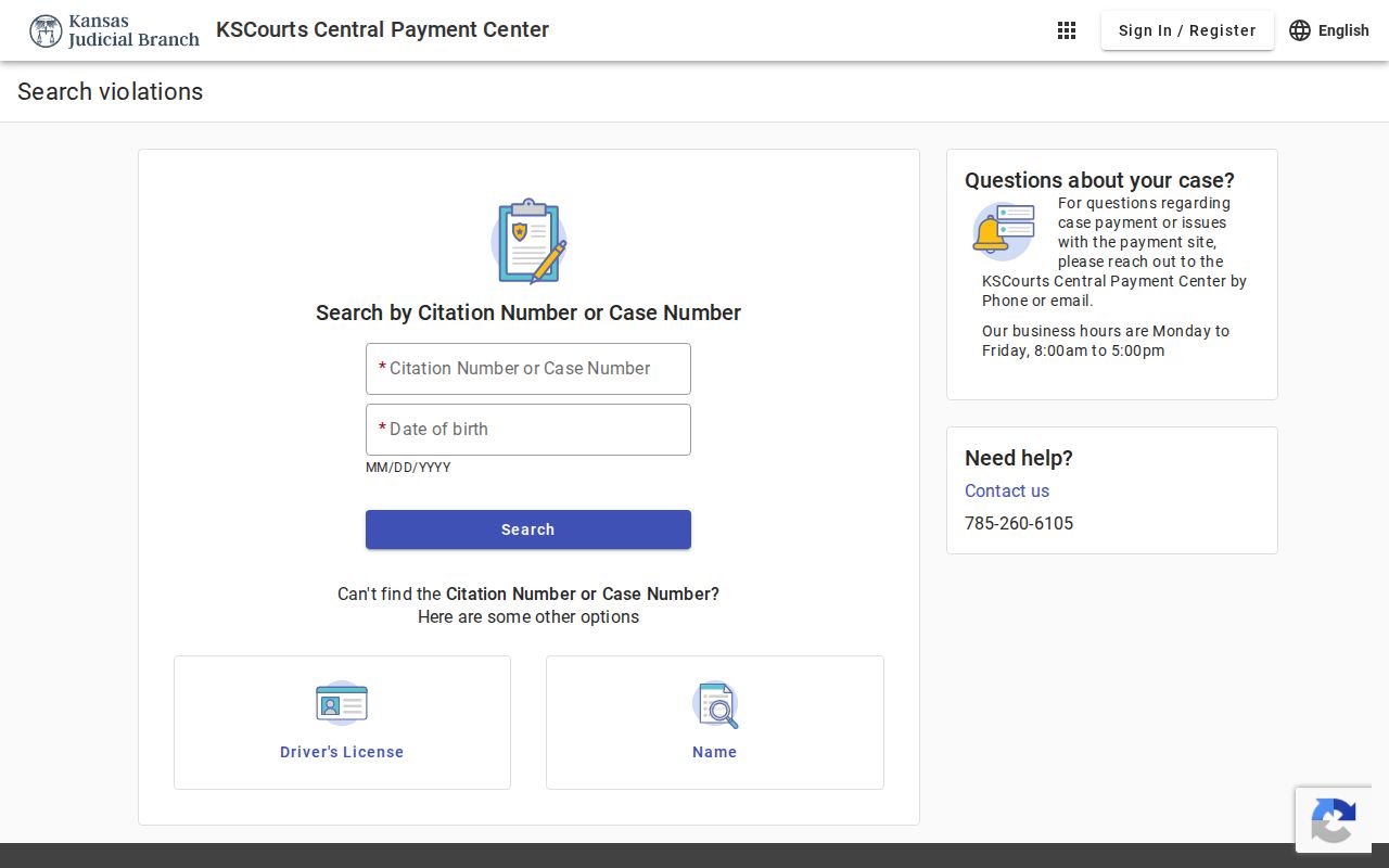 Anderson County traffic ticket payment search fields